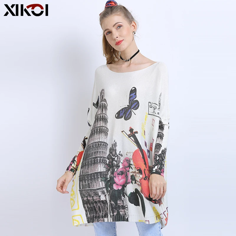 XIKOI Winter Oversized Sweater For Women Warm Long Pullover Dresses Fashion Butterfly Print Jumper Knitted Sweaters Pull Femme | Женская
