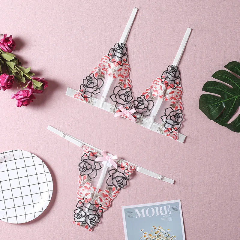 

Женское Эротическое нижнее белье с вышивкой, сексуальное нижнее белье, глубокий v-образный вырез, Цветочный Бюстгальтер пуш ап на косточках,...