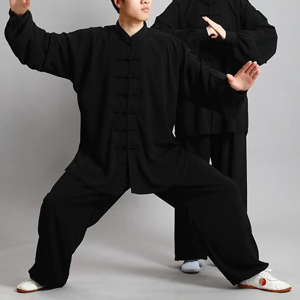 2Pcs/Set Pants Button Placket Unisex Shirt Tops Elastic Waist Kung Fu Suit Practice Clothes | Тематическая одежда и