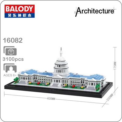 Congress Building Balody architecture Congress Building Эйфелева башня белый дом Биг Бен Лувр алмазное здание маленькие блоки игрушка без коробки - Цвет: Congress Building