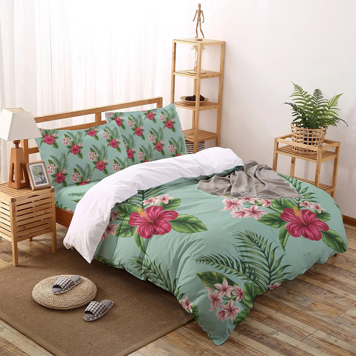 

Tropical Plant Leaves Hibiscus Bedding Set For Home Duvet Cover Set Bedclothes Bed Linens Sheet Queen King Size Qulit Covers
