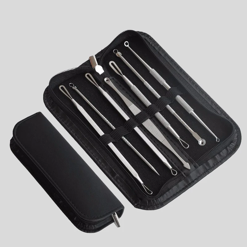 

Blackhead Remover Tool Kit Face Skin Care Tool 7pcs / set Spot Comedone Acne Needle Clip Pimple Tweezer Blemish Extractor + Bag