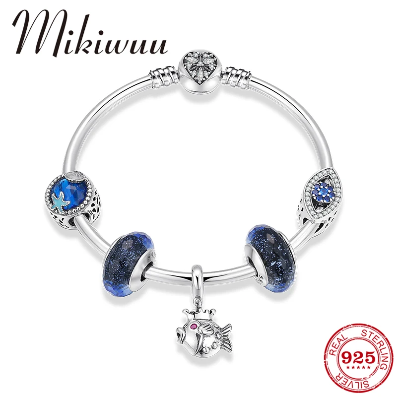 

Blue Ocean Crystal Crown Fish Pendant Charm Bracelets for Women Evil Blue Eye Snowflake Beads Bracelet Jewelry Gifts Wholesale