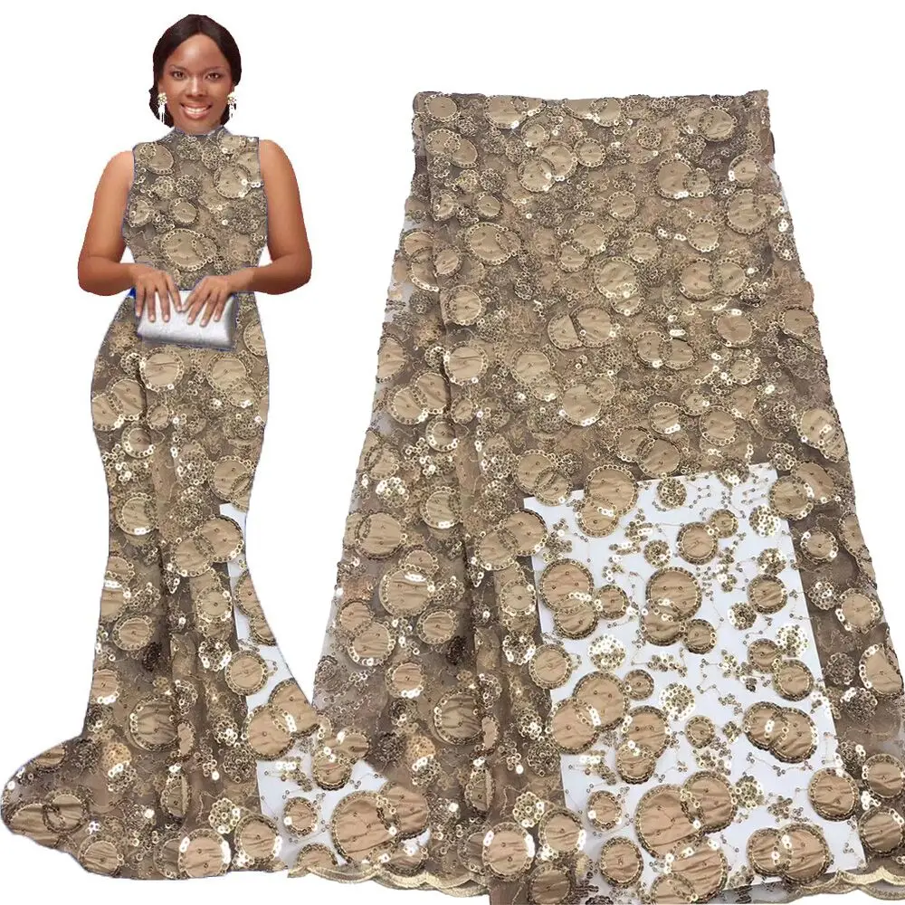 

Dusty pink french lace fabric high quality 3d african sequence lace fabric 2020 nigerian lace fabrics for wedding dresses