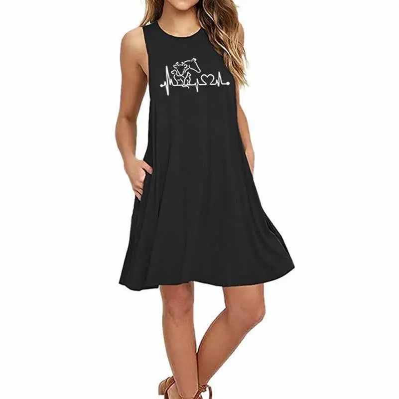 

CAT DOG CATTLE HORSE Letters Lovely Print Summer Women's Dress 2021 Harajuku Women Loose Sleeveless Dress Casual ​Pullover Skir
