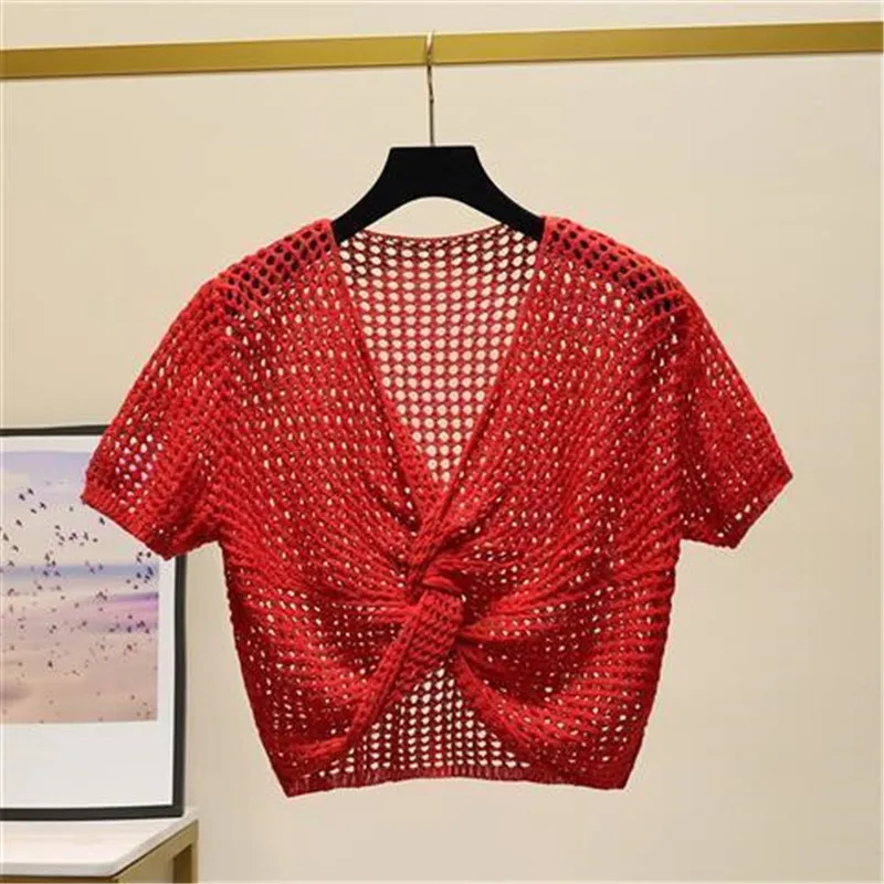 

Hollow Out sexy Smock Women Summer Outside Knitting Blouses Fahsion Shawl Ladies Tops Sandy Beach All-Match Blusas MM0413