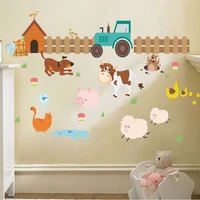 hardworking farm dog cat sheep cow wall stickers for kids rooms home decor cartoon animals wall decals art pvc posters diy mural