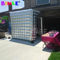 Silvery exterior white interior RGB LED lighted inflatable photo booth cube tent enclosure for wedding party photography