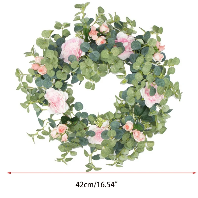 

Rose Flower Eucalyptus Wreath Handmade Artificial Garland for Front Door Wall Wedding Party Home Decor