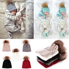 Новейшая модель; Горячая Распродажа, зимняя куртка для девочек и мальчиков теплая шерсть мех, детская шапка с помпоном для маленьких детей, размерный ряд вязанная хлопковая шапка для детей 0-36 месяцев