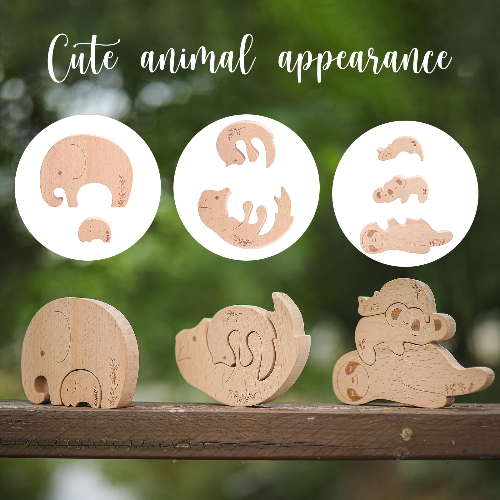 

1 set of maple cute animal puzzle children's baby wooden cartoon educational toy game baby cognitive education assembly toy