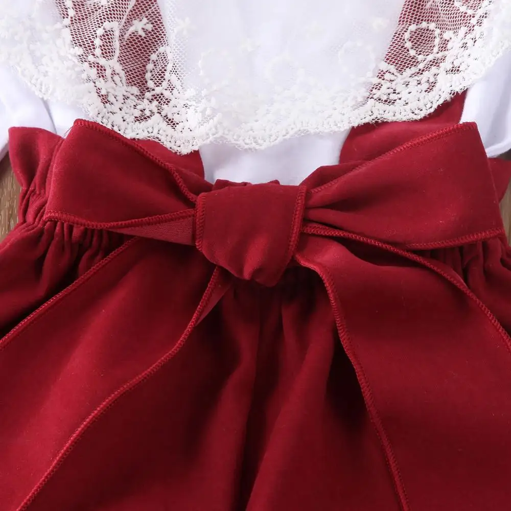 

2020 Baby Girl Clothes Baby Girl Lace Long-sleeved Shirt Suspenders Shorts 2 Pieces Of Lace Cute Girl Clothes Fashion Baby Suit