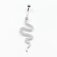 925 sterling silver navel piercing snake shape cubic zircon belly button ring