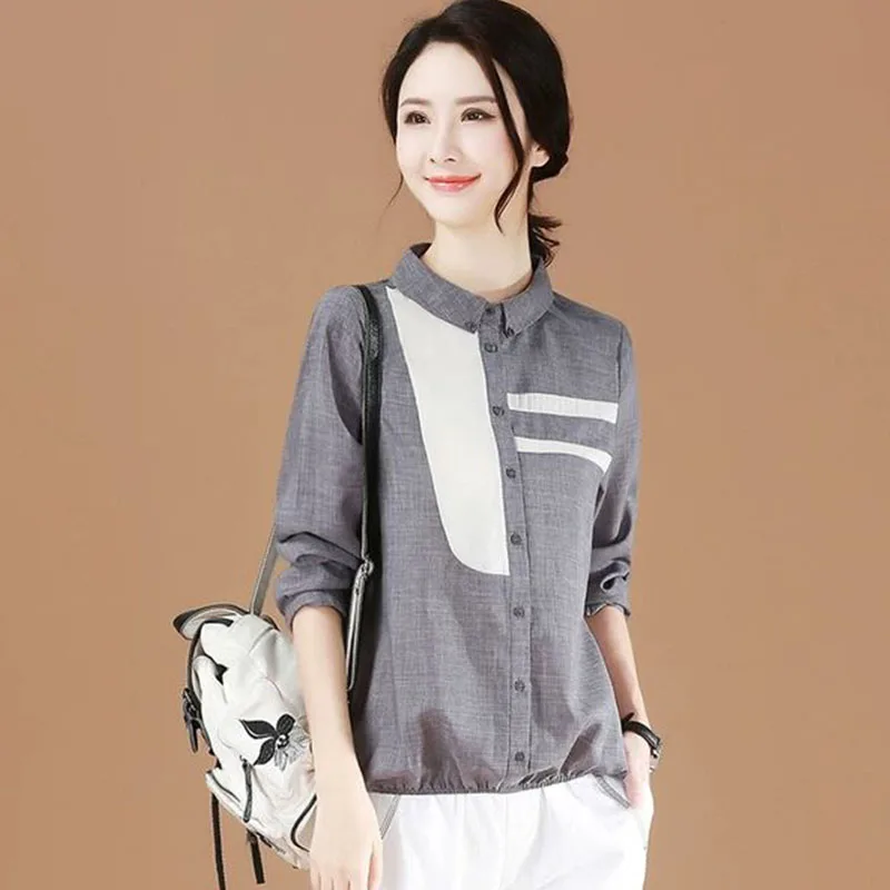 

Fashion Women Spring Summer Style Blouses Women Csual Short Sleeve Turn Down Collar Patchwork Shirt Elegant Women Tops DF3620