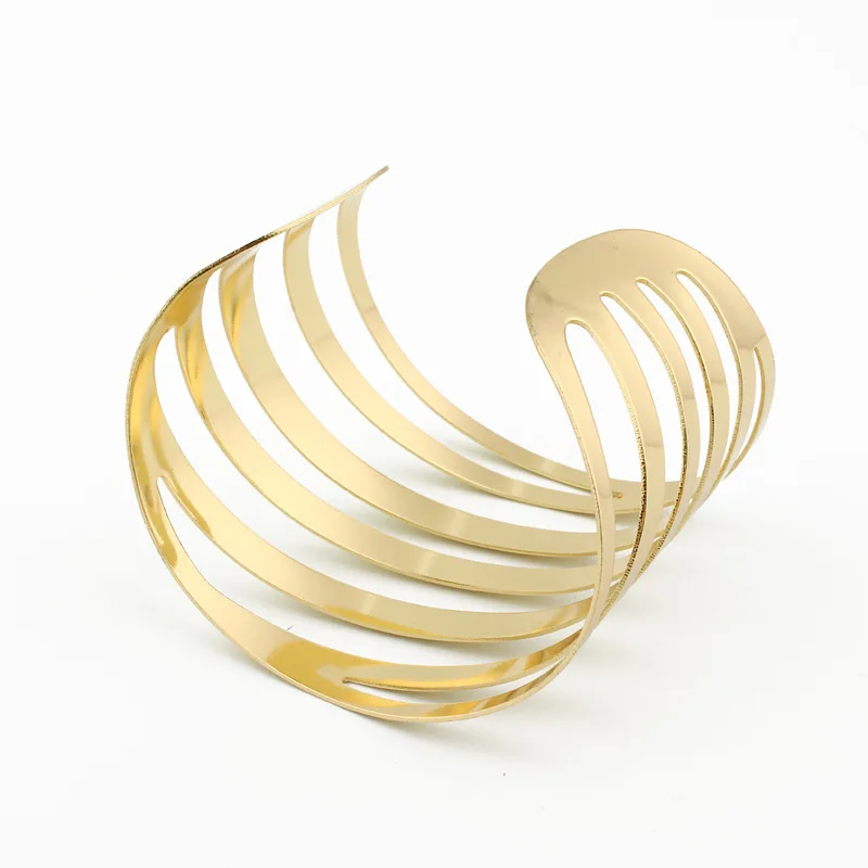 Новый модный простой металлический полый Широкий браслет геометрической формы