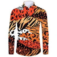 new ogkb zebra stripe leopard print patchwork long sleeve shirt animal pattern men women harajuku casual hip hop 3d shirt tops