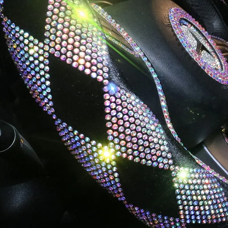 

Luxury Crystal Colorful Rhinestone Car Steering Wheel Covers Rhinestone Car Covered Steering-Wheel Plush Accessories