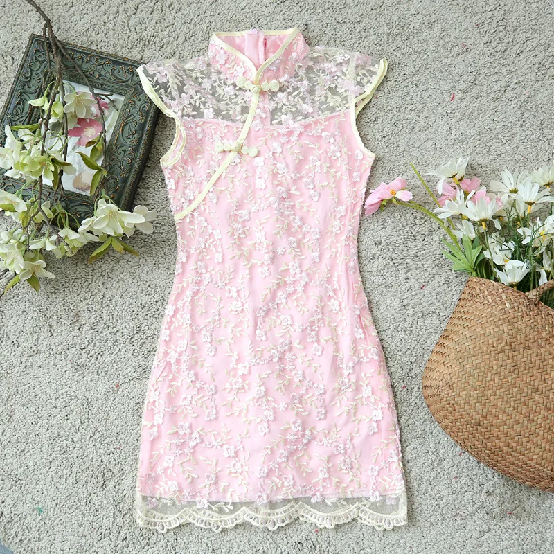 Милое детское платье Qipao свадебное кружевное для девочек с вышивкой элегантное