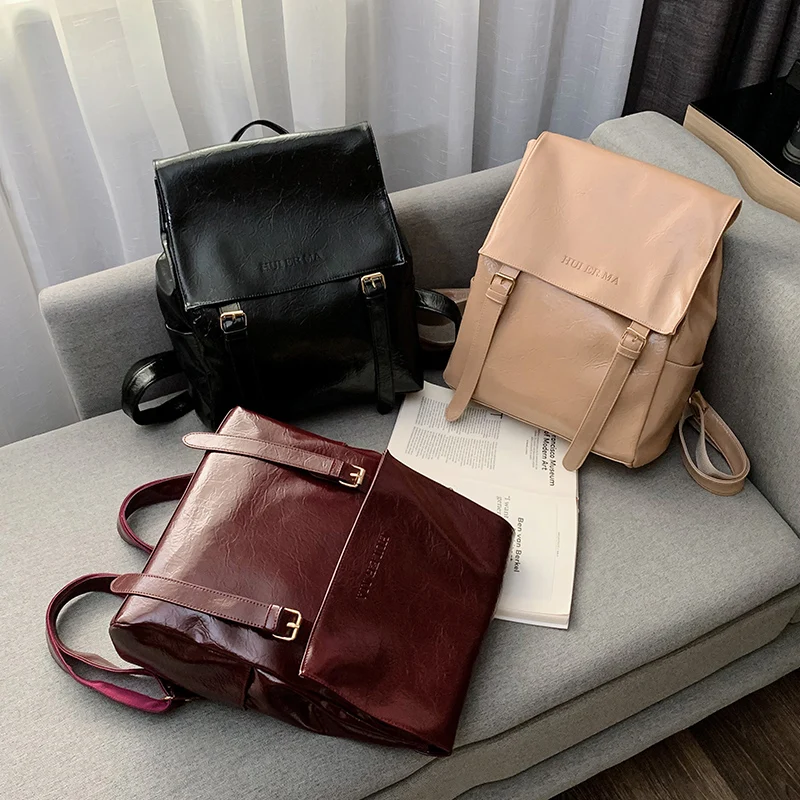 Роскошный женский рюкзак для путешествий из мягкой Блестящей Искусственной Кожи