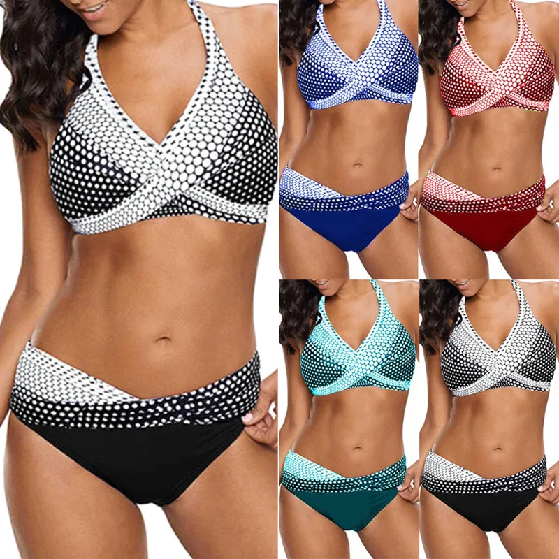 

Women Gradient Color Padded Bikini Set Cross Bandage Swimsuit Swim Beachwear Summer