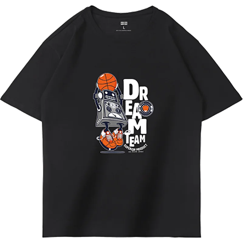 

Anime Basketball Letter Graphic Short Sleeve Summer Clothing Oversized 2021 100% Cotton Men T Shirtwhite Loose Vintage Female