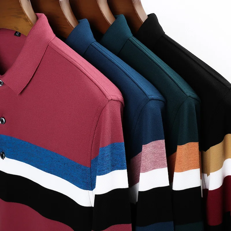 

2020 Autumn New Large Stripe Stitching Men's Business Casual Long Sleeve POLO Shirt High Quality Brand Men's Clothing