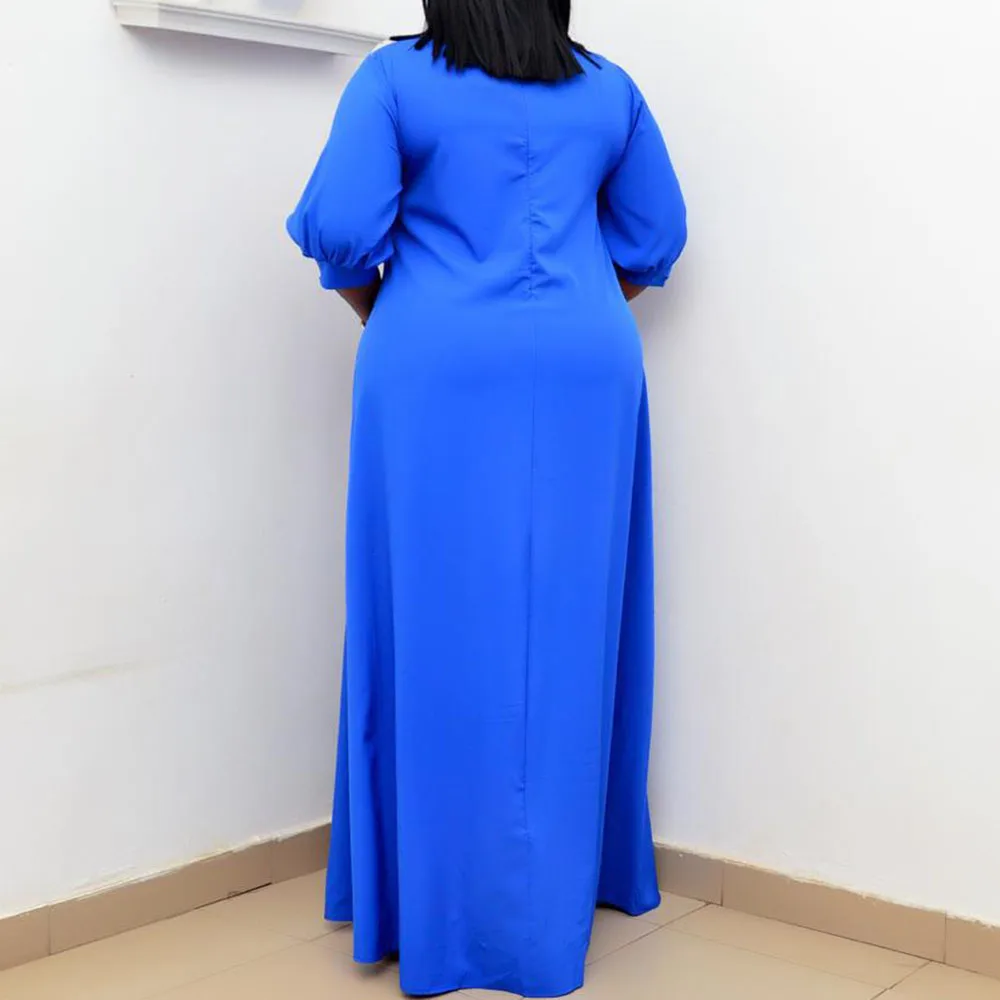 

Western Style Women's Dress 2021 Spring Summer Fashion Casual Oversize African Applique Stand-up Collar Lantern Sleeve