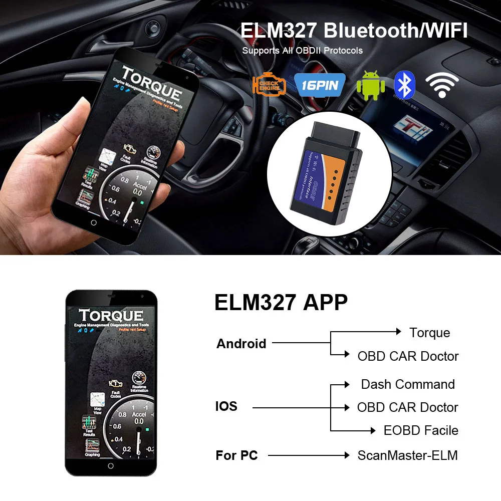 ELM327 WIFI V1.5 For iOS/Android OBDII Auto Code Reader ELM 327 Support J1850 PWM obd 2 OBD II Car Diagnostic Scanner | Автомобили и
