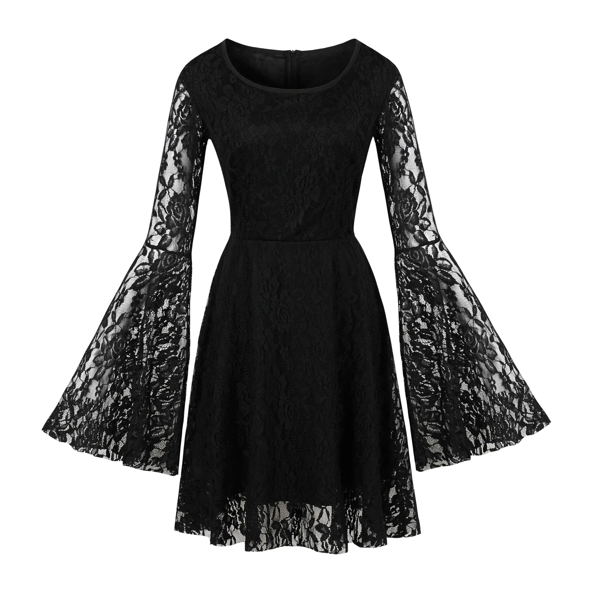 

2021 Summer Women Black Mesh Dress Dress GothicPuls Szie Vintage Sexy Lace Long Sleeve Mini Dresses Lace Beach Sundress Female