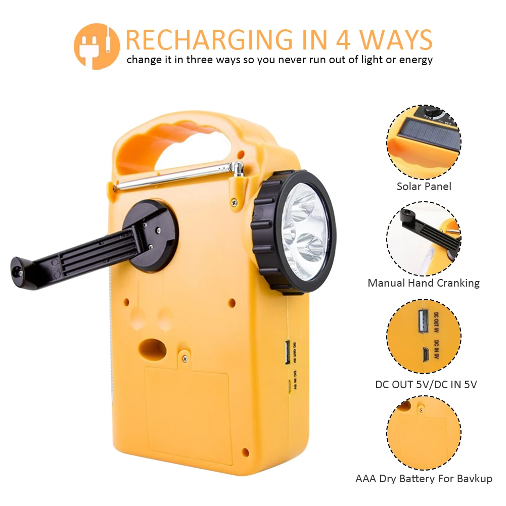 RD339 Emergency Weather AM/FM Radio Dynamo Light Solar Hand Crank Self Powered LED Lantern Charger Power Bank | Электроника