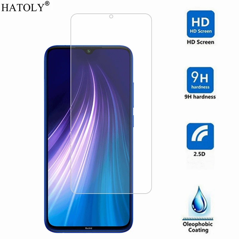 Protector de pantalla de vidrio templado para Xiaomi Redmi Note 8, pel&iacute;cula protectora de vidrio, pegamento completo, 2 uds.-1