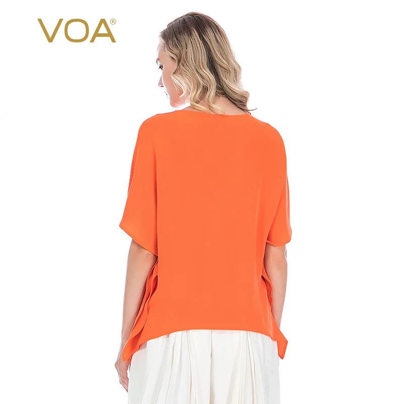 Billig VOA Schwergewicht Seide 30 Mt/mt Zu Japan Orange Rundhals Schulter Fledermaus Ärmeln Lose European American Plus Größe T-shirt BE210