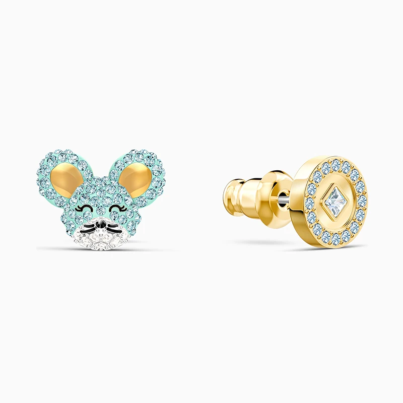 

Fashion Jewelry SWA New LITTLE Pierced Earrings Gold Charming Sea Blue Mouse Smiley Face Crystal Female Romantic Jewelry Gift