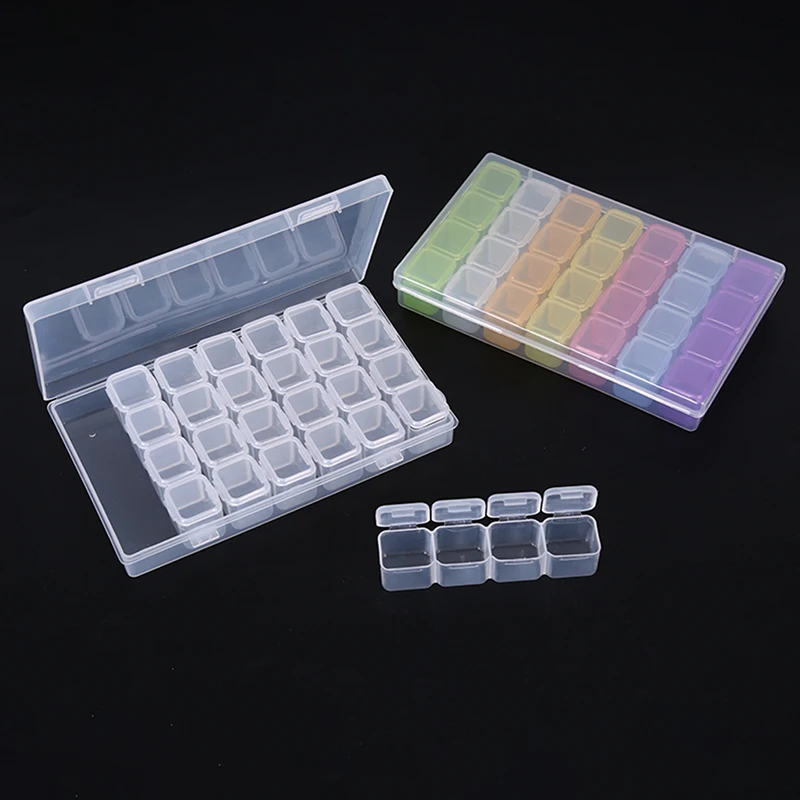 

28 Slots Clear Rainbow Nail Art Glitter Rhinestone Storage Case