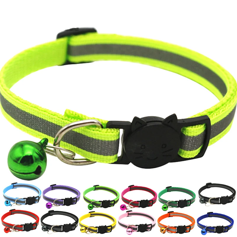 

Colorful Cat Collar With Bell Adjustable Safety Reflective Pet Collars For Cats Supplies Kitten Buckle Necklace Pet Leash