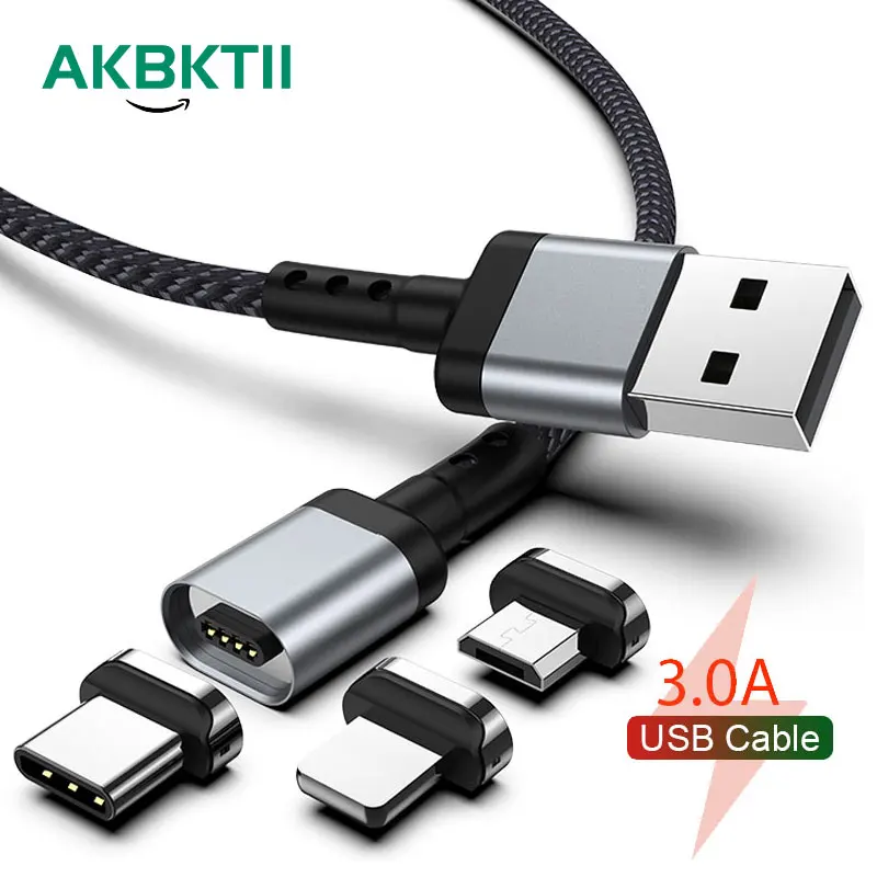 

AKBKTII 3A Magnetic Micro USB Type C Cable For iphone 12 11 Pro Samsung S20 Xiaomi Magnet Fast Charger Mobile Phone Cable Cord