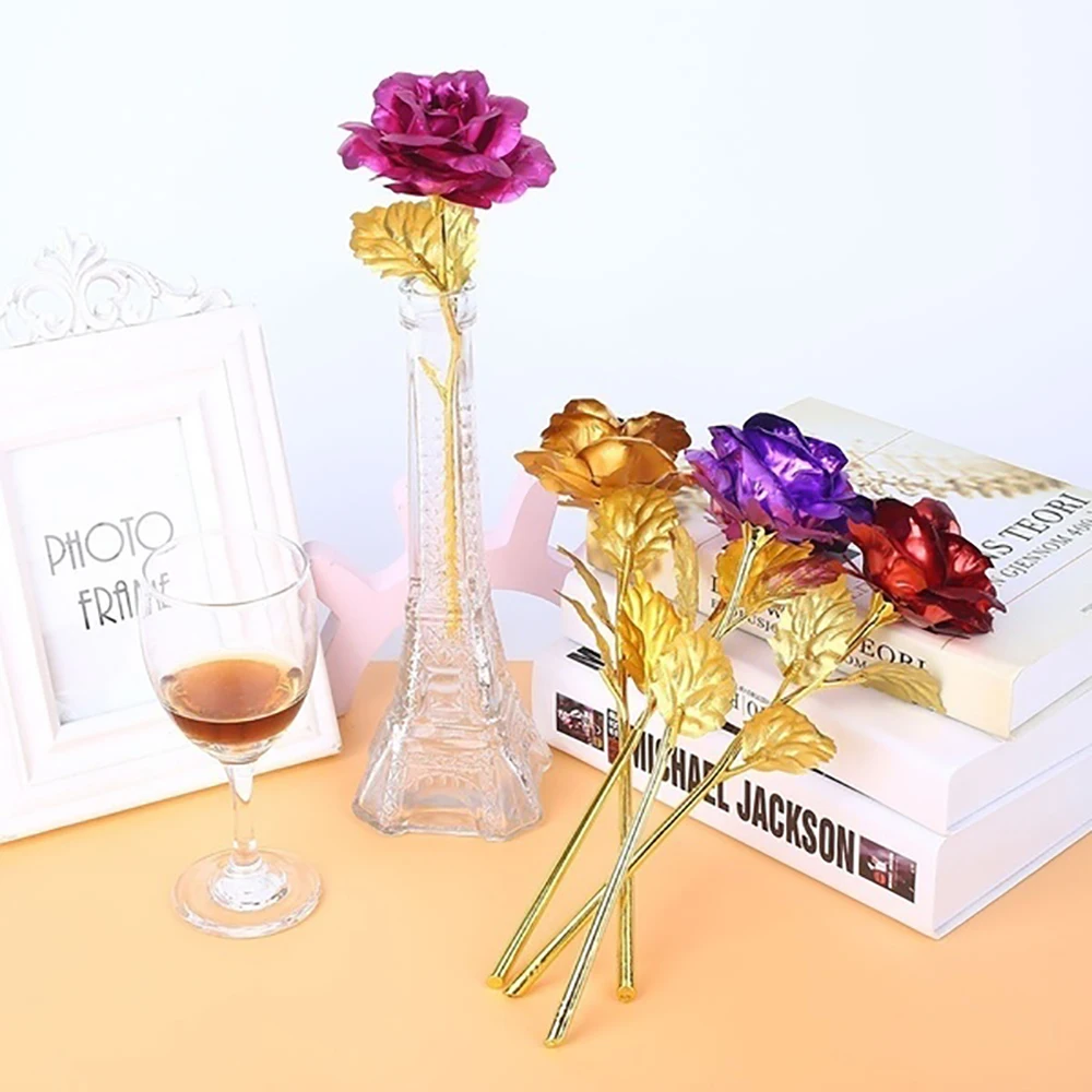 

DropShipping Valentine's Day Creative Gift 24K Foil Plated Rose Gold Rose Lasts Forever Love Wedding Decor Lover Rose