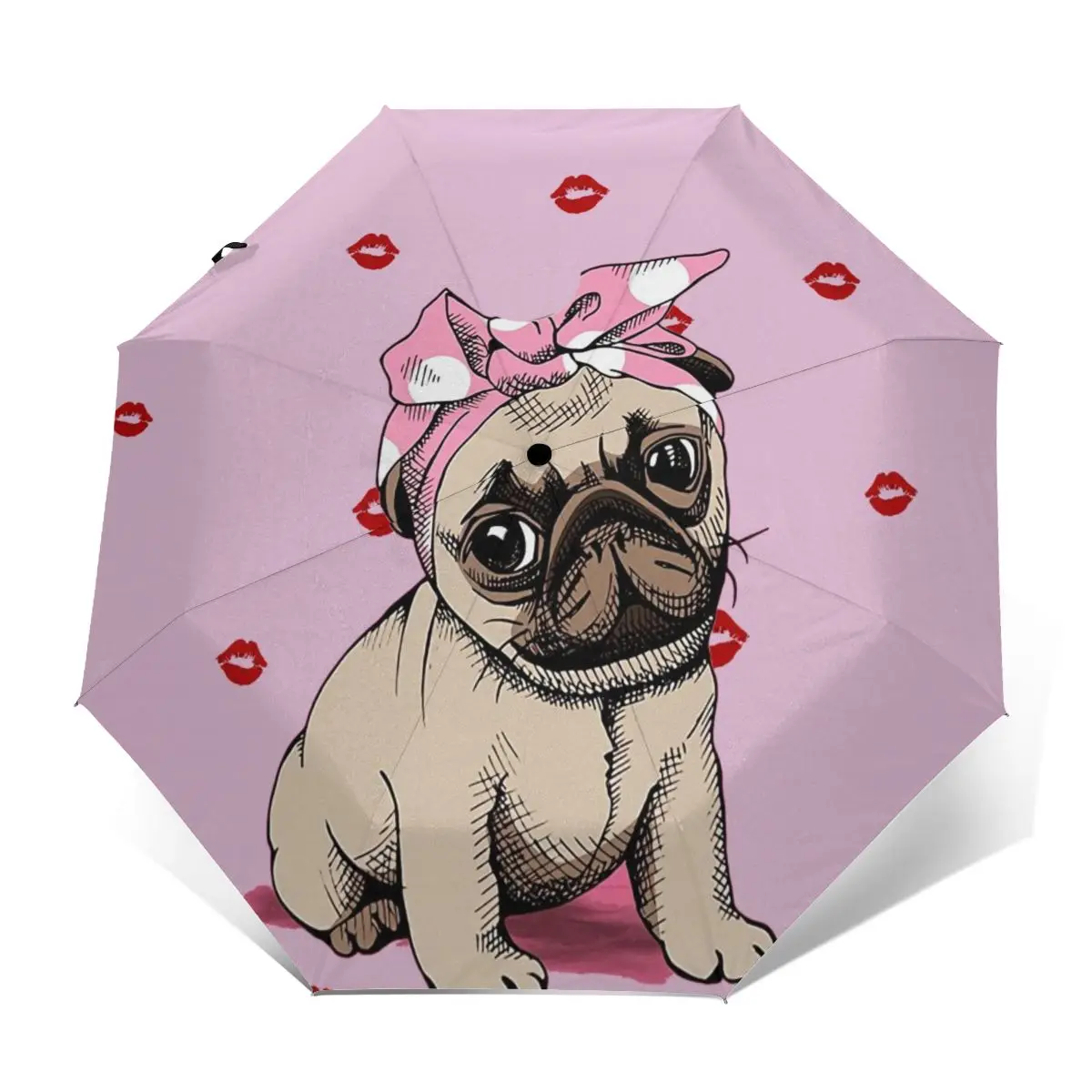 

Sunny Umbrella Pink Pugs With Red Lips Automatic folding portable men women umbrella Sunscreen rain Windproof beach parasol