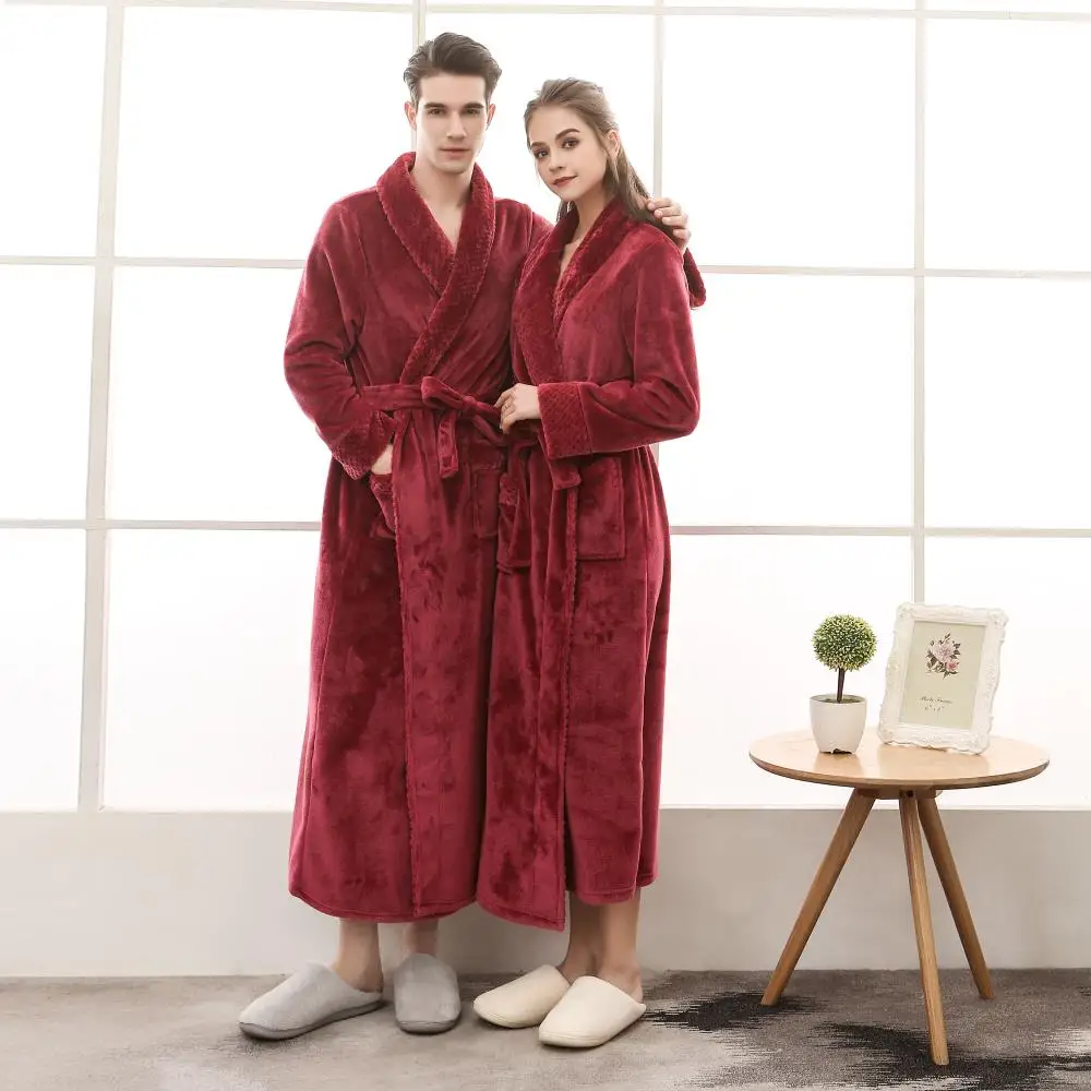 

Kwyaster Men's Sleepwear Women Kimono Bathrobe Gown Soft Winter Robe With Pockets Lounge Wear Lingerie Loose Lovers Home Clothes