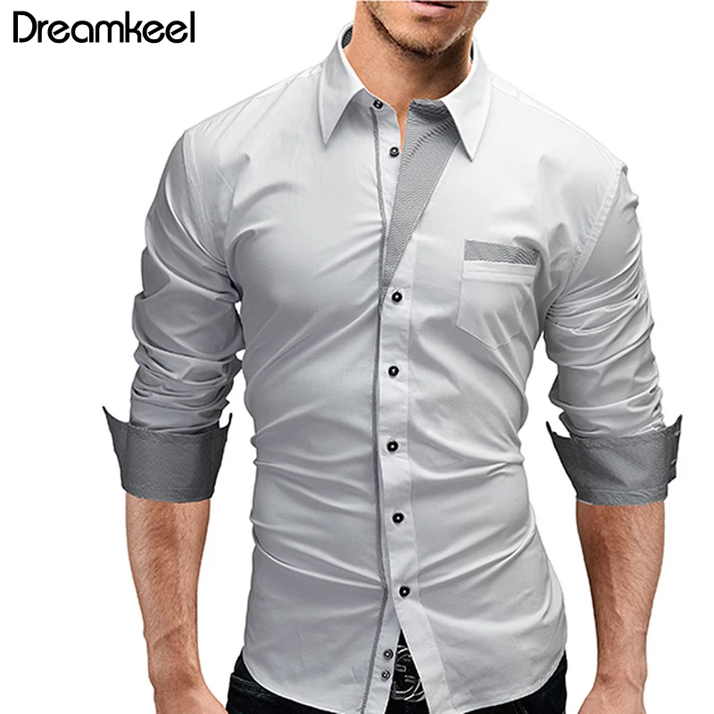 

Бренд 2019 Новинка весны платье-футболка в полоску с Для мужчин одежда с длинным рукавом рубашки Для Мужчин's Повседневное Slim Fit белый Chemise Homme Y