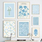 Настенная картина с изображением синего цветка в минималистском стиле, постеры и принты на холсте в скандинавском стиле, абстрактные настенные картины для декора гостиной