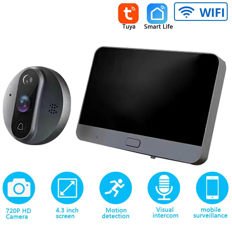 

4.3 Inch Wifi Tuya Smart Video Doorbell PIR Motion Detection Mobile Video Call Voice Intercom HD Camera Night Vision Doorbell