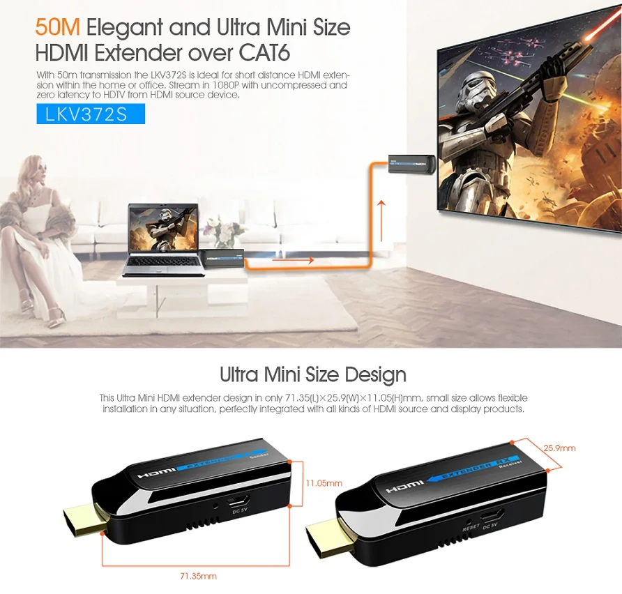 До 50 м LKV372S HDMI-совместимый удлинитель Full HD 1080p @ 60 Гц более RJ45 CAT6/6A/7 сетевой кабель