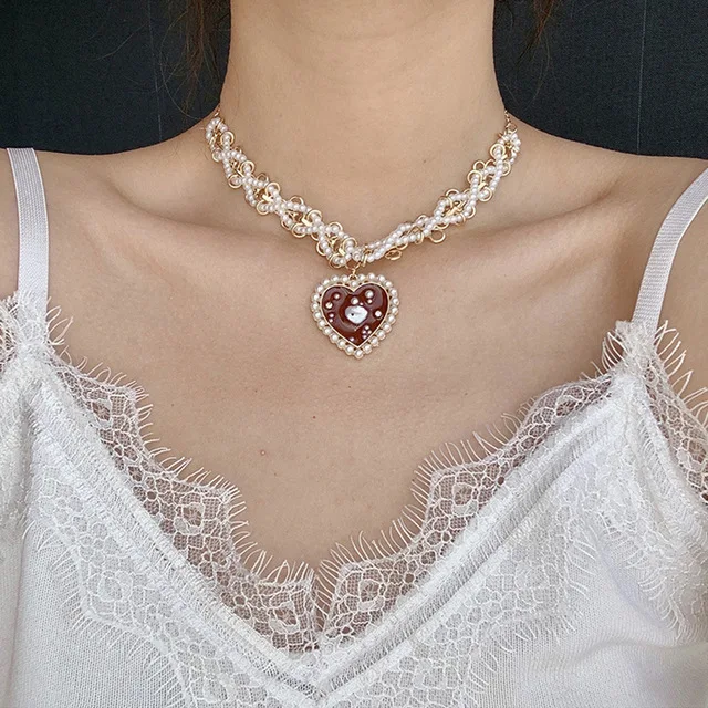 HZ Korean 2019 New Colorful Flower Clip Multi-layer Heart Pendant Chain Metal Line Lock Necklace for Women Jewelry | Украшения и