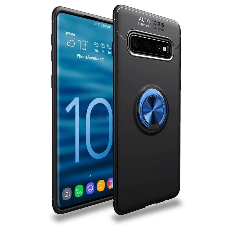 Чехол с кольцом для пальца для samsung Galaxy S10 Plus, чехол для телефона s, автомобильный магнитный держатель, мягкая ТПУ Силиконовая задняя крышка для samsung S10 Plus - Color: Blue Black