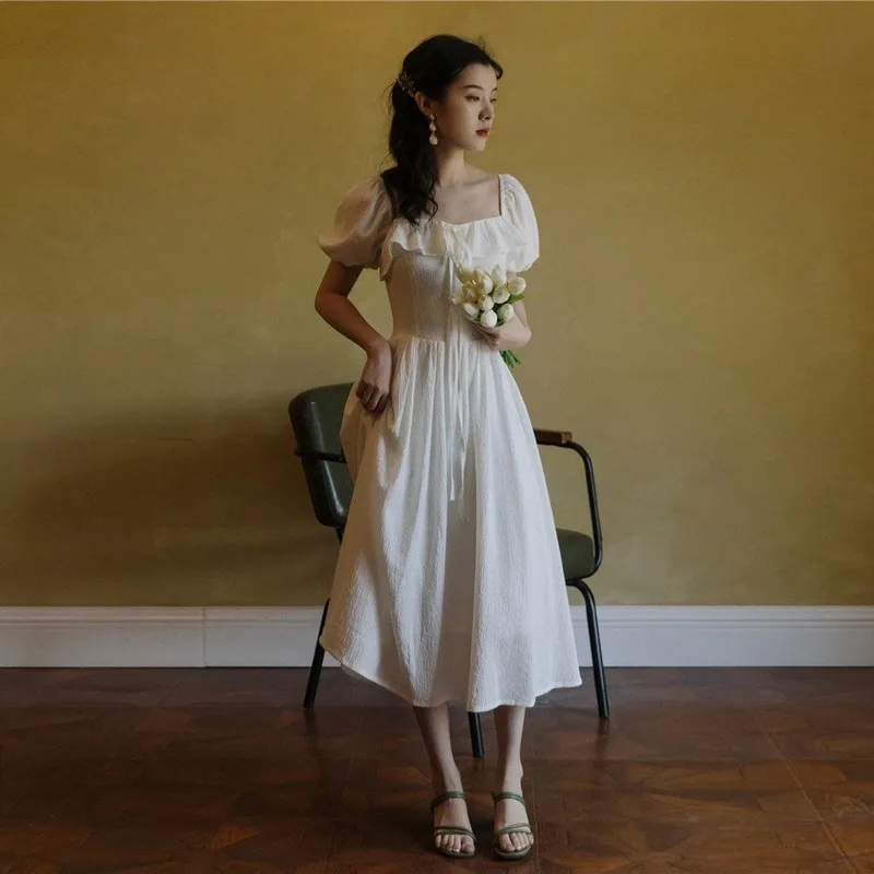 Французское элегантное женское платье в стиле ретро с квадратным воротником и