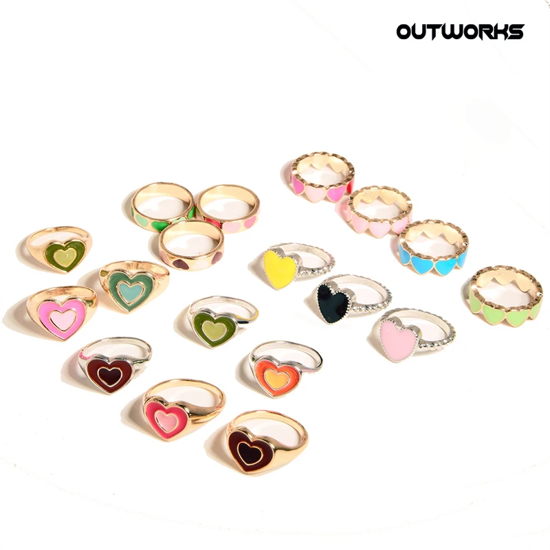 

Outworks 2021 New Simple Hip-Hop Trend Retro Love Personalized Fashion Ring For Women Men Girls Party Gift Jewelry