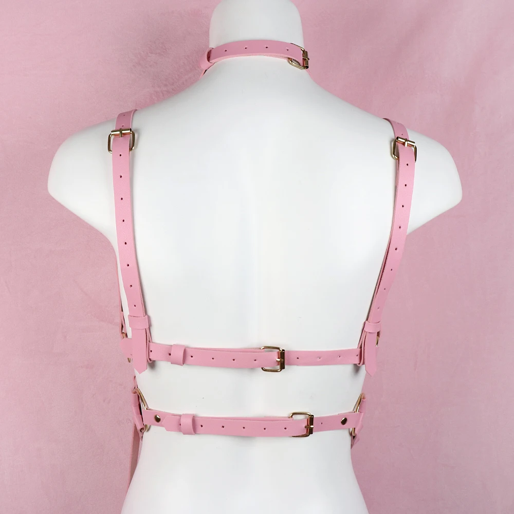 

2021 Pink Women Leather Garter One Piece Body Harness Suspender Chest Bondage Sexy Lingerie Punk Goth Rave Festival Accessories