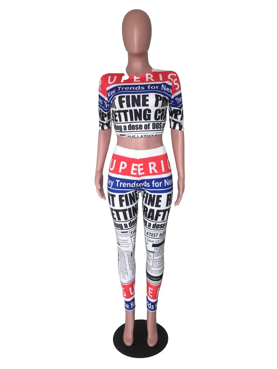 Unique style women set o neck newspaper print 2 pieces outfits for suit lady summer tracksuit SA8111 |