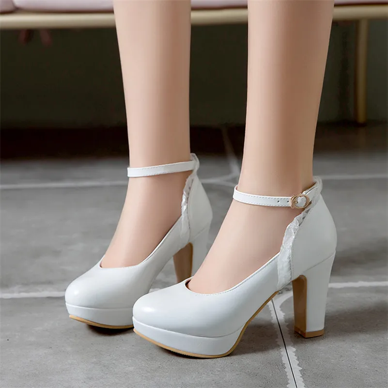 Женские туфли лодочки с пряжкой Meotina на платформе и высоком блочном каблуке